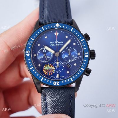 Swiss Copy Blancpain Fifty Fathoms Bathyscaphe Chronographe Flyback Watch Black and Blue